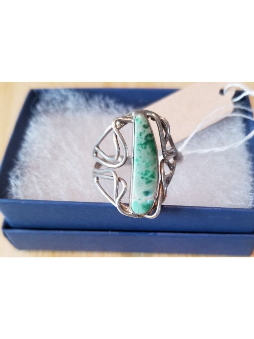 Ring  Jade Open Band  25.5 ct  5.1 Gr Size  9  20 mm x 5 mm  Harr  925 Silver